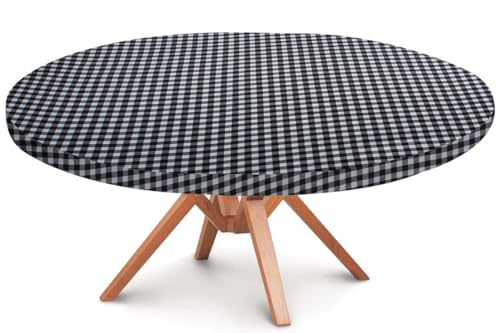 Image of The Furnishing Tree Round Elastic Fitted Dining Table Cover WxL 36x36 Inches Checkered Pattern White