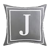 Fascidorm Gray Pillow Cover English Alphabet J Throw Pillow Case Modern Cushion Cover Square Pillowc