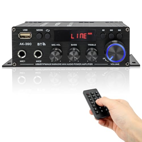 okanemoqi 800W Amplifier Home Audio, Bluetooth 5.0, RMS 40Wx2, 2 Channel Amplifier with USB SD BT.C FM AUX for Home Theater Karaoke, Garage, Backyard, Theater, Outdoor, Poolside