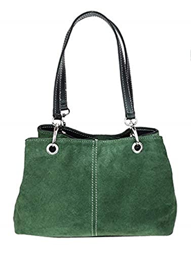 Girly Handbags Italienische Umhängetasche aus Wildleder (Dunkelgrün)