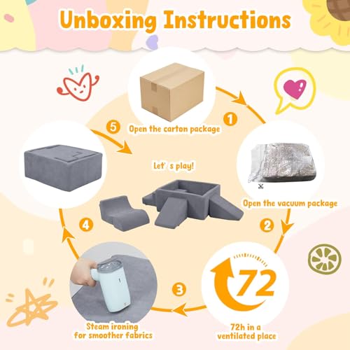 Image of Baby Climbing Blocks with Ball Pit, 6-Piece Foam Climb & Crawl Play Set for Toddlers 1-3, Modular Soft Play Equipment with Washable Cover, Indoor Activity Toys, Gray (Balls Not Included)