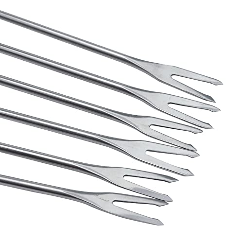 Antrader Set Of 12 Stainless Steel Cheese Fondue Forks, Barbecue Skewers Marshmallow Roasting Sticks With Heat Resistant Oak Wood Handle 9.4" Long #TOP2