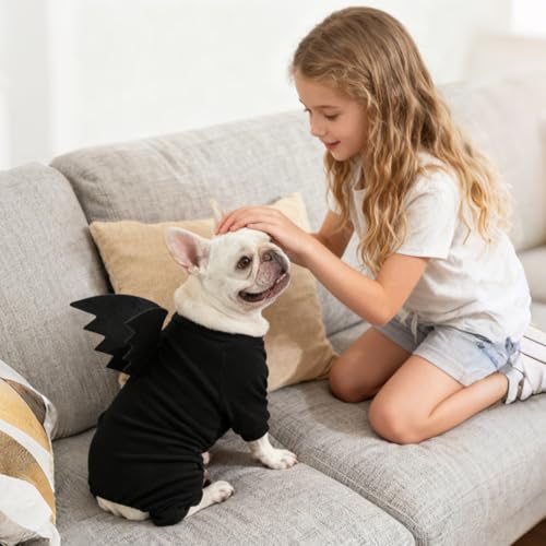 Image of Mihachi Halloween Dog Pajamas for Small to Large Dogs Boy Girl, Soft Pet Pjs Coat Winter Warm Jammies Doggie Sweater, Stretchy Bat Wings Puppy Onesie Outfits for Dog Holiday, Black L