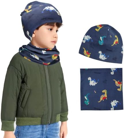 Beanie Hat Scarf Set for Kids - Boys Beanie Hat Winter Hat Snood Set, 95% Cotton Warm Soft Comfortable Cold Weather Accessories Winter Gift for Kids Boys 2-8 Years