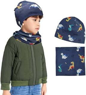 Beanie Hat Scarf Set for Kids - Boys Beanie Hat Winter Hat Snood Set, 95% Cotton Warm Soft Comfortable Cold Weather Accessories Winter Gift for Kids Boys 2-8 Years