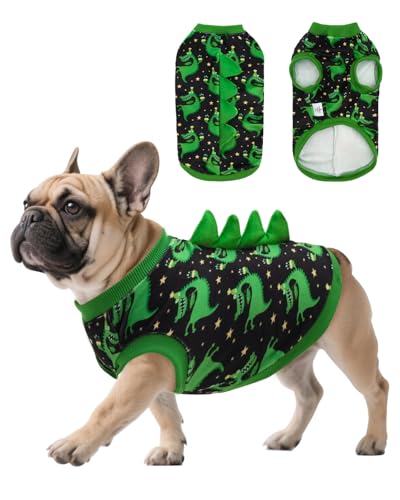 Image of CuteBone Dinosaur Costume Dog Shirt, Stretchy Velvet T-Shirt Clothes for Medium Dogs, Soft & Breathable Pet Tee Outfit Frenchie Apparel for Daily Wear, Cozy Pullover Design Puppy Fashion COSBX08XL