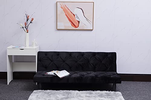 Anwickmak Velvet Convertible Futon Sofa Bed, Mid Century Green Fabric Couch, Sleeper Loveseat With Golden Metal Legs, Couches For Small Spaces (Black) #TOP29