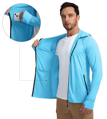 Image of Men's UPF 50+ Light Jacket Full Zip Sun Protection Hoodie Long Sleeve Sun Shirts for Men Hiking Fishing Zip Pockets