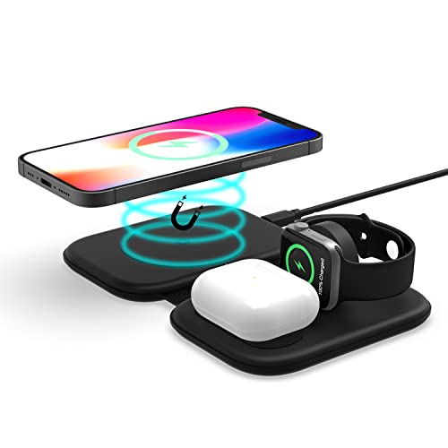 3 in 1 Wireless Charger, Magnetic Foldable Wireless Charging Station for Multiple Devices iPhone 14/13/12/11/XS/XR/X/Max/8/Plus Galaxy Phone, Apple Watch 7/6/5/4/3/2/1/SE, AirPods 3/2/pro (White)