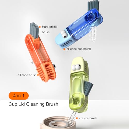 Image of 4 in 1 Cup Lid Cleaning Brush, 3 in 1 Bottle Brush, Cup Crevice Cleaning Tools, Easy to Clean and Storage, ABS+Silicone Cup Lid Gap Cleaner, Portable Multifunctional Bottle Cleaning Brush (3Pcs)