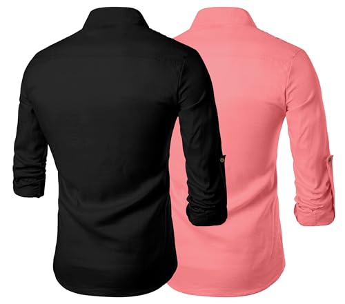 Image of Zombom Men's Combo Cotton Polyester Blend Solid Full Sleeve Straight Regular Fit Mandarin /Chinese Collor Kurta (Pack of 2)