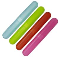 4 x Zahnbürstenetui Reiseetui ~ Kunststoffhalter, Saubere Bürsten im Urlaub (Rosa, Blau, Orange und Grün)