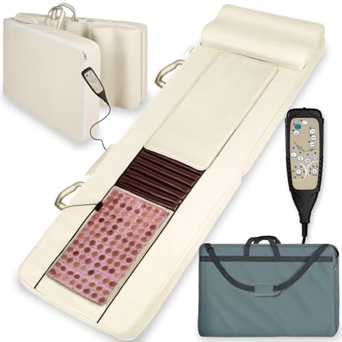 tectake® Colchoneta Masajeador Espalda con Alfombrilla de Calor de Jade, 10 Cabezales de Masaje Plegable con Bolsa de Transporte para Masajeador Espalda y Cuerpo - 186,5 x 60 x 11 cm