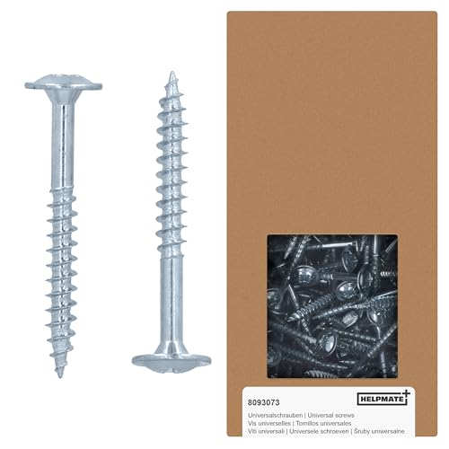 HELPMATE - Holzverbinderschrauben Tellerkopf 4,5x50 galvanisch verzinkt - 250 Stück Holzschrauben mit PZ2-Antrieb und Schneidkerbe - Zur Befestigung von Metallbeschlägen auf Holz