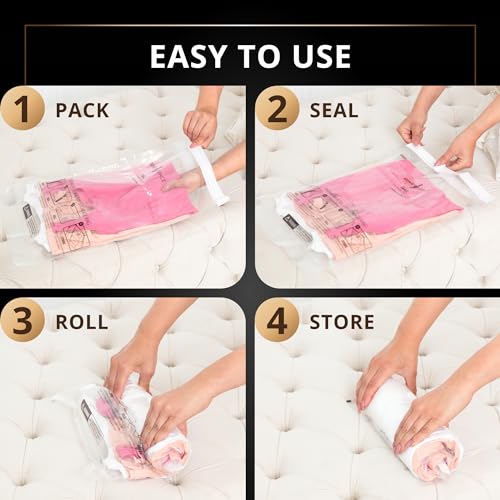 GENIE SPACE Roll-Up Storage Bags for Clothes, Travel Space Saver Bags, Airtight & Waterproof, No Pump Needed - Image 3