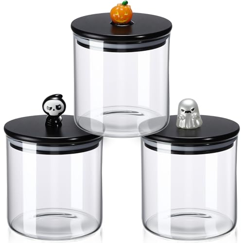 Chuangdi 22 oz Halloween Glass Jars with Bamboo Lid Set