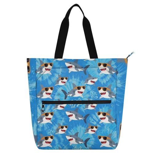 Bolsa de mano escolar con diseño de tiburones para viajes, compras y guardar libros
