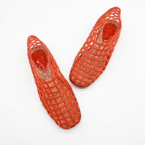 Jelly Mesh Ballet Flats for Women Clear Jelly Sandals Hollow Water Slides Slip on House Slippers Low Heel Booties Wide Lightweight Breathable Dressy Ballerina Shoes Summer Beach Party Cruise Vacation2