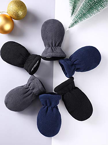 Satinior 3 Pairs Baby And Toddler Winter Mittens Kids Fleece Warm Mittens For Baby Boy Girl (Black, Navy Blue, Grey, 6-18 Months) #TOP6