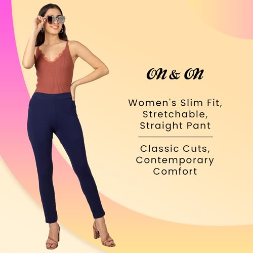 Image of ON&ON Women's Cotton Stretchable Slim Fit Straight Pants Trouser for Casual Wear and Office Wear