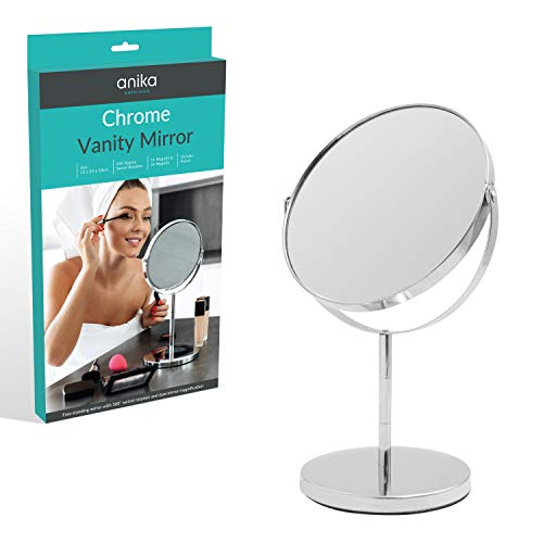 Anika 66959 Chrome Finish Vanity Mirror | Bathroom/Makeup/Bedroom | 360° Swivel Rotation | Dual Magnification | 29cm x 18cm x 13cm
