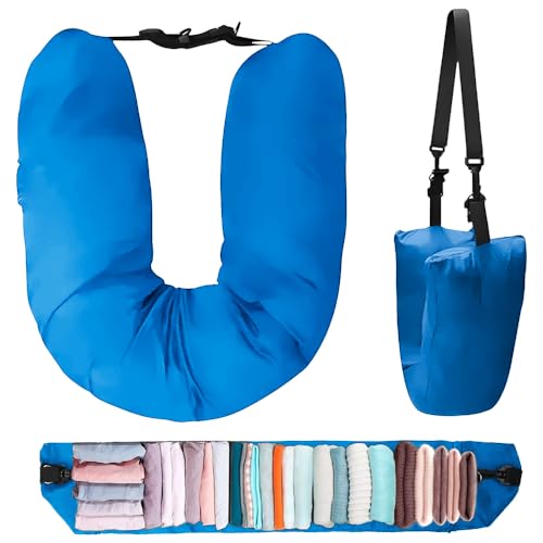 Stuffable Neck Pillow for Travel, Waterproof Travel Neck Pillows (Blue)