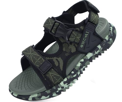 ONCAI Men's Hiking Sandals，Arch Support Orthopedic Recovery Walking Sandal for Men 2025 with Camouflage Breathable Mesh Upper Adjustable Strap Summer Water Athletic Shoes Camo Green Size 10
