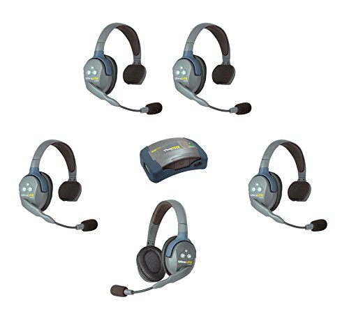 Eartec HUB541 UltraLITE Wireless System - 1 HUB Full Duplex Transceiver, 1 ULDR Dual Ear DECT Headset, 4-Pack of ULSR Single-Ear Remote Headsets