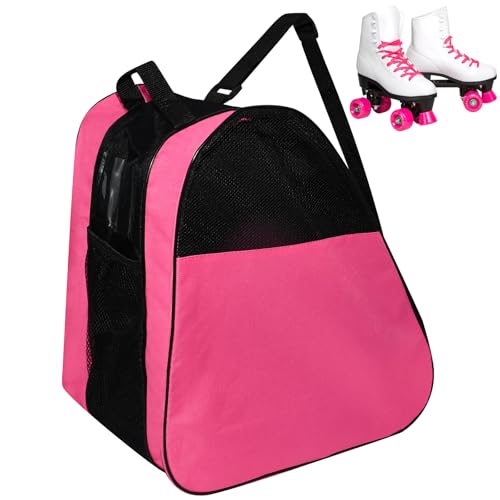 ADERTOS Mochila para Patines, Bolsa Patines Niños y Adultos, Bolsa para Guardar Patines de 4 Ruedas, Bolsa Transporte Patines Artistico con 3 Compartimentos para Patines, Casco (Rosa, 40 * 39 * 27CM)