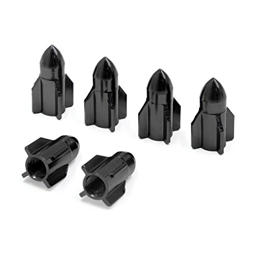 Ruilogod 6pcs Black Rockets Design Coche Auto Rueda Neumático Válvula Tapa a Prueba de Polvo Caps