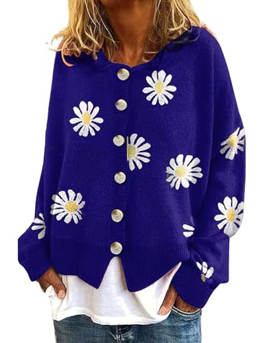 ebossy Women's Vintage Floral Crop Cardigan Sweather Artistic Aesthetic Cable