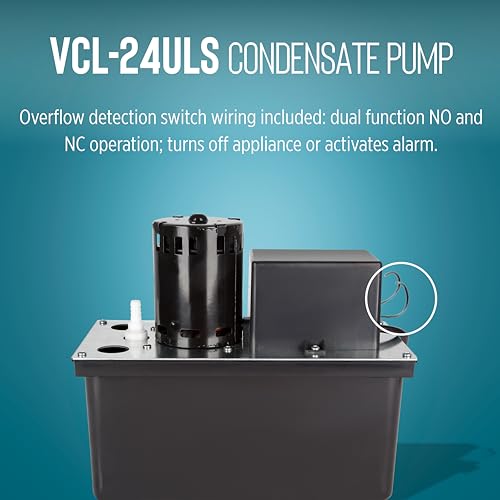 Little Giant VCL-24ULS 230 Volt, 1/18 HP, 270 GPH, Automatic Condensate Removal Pump with 1-Gallon Tank and Safety Switch, 6-Ft. Cord, Black, 553211 by Little Giant - Image 8
