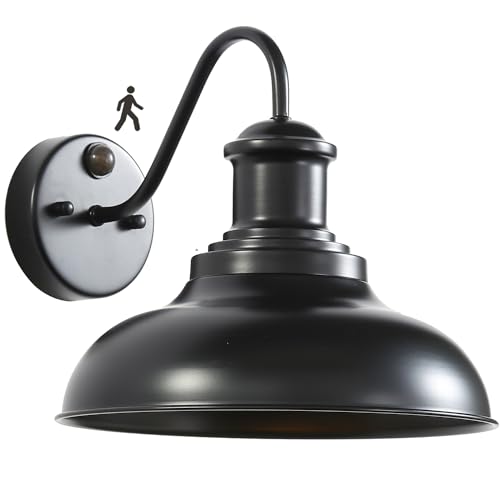 FILIMITIY Motion Sensor Farmhouse Outdoor Wall Light Fixtures, Gooseneck Barn Light Fixture Exterior...