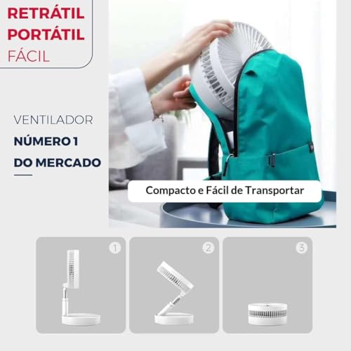 Ventilador Portátil Silencioso Dobrável 7200mah Retrátil
