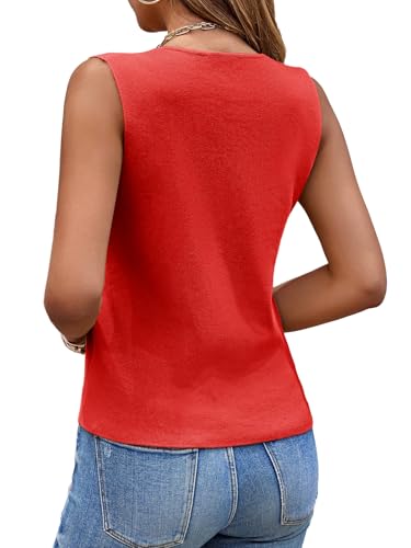 Saodimallsu Womens Sleeveless Sweater Vest Knit V Neck Button Fashion Casual Loose Spring Summer Waistcoat Cardigan Red