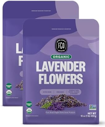 FGO Organic Dried Lavender Flowers, 100% Raw From France, 16oz (Pack of 2)