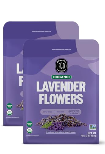 FGO Organic Dried Lavender Flowers – Extra Grade, 16oz (Pack of 2)