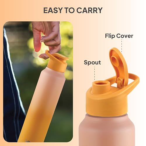 Image of CELLO Aqua Pro Max Stainless Steel Water Bottle 1000 ml Pink & Yellow | ISI Certified Single Wall Rust & Leakproof Fridge Safe Stylish Easy Grip Colorful Steel Water Bottle For Office & Daily Use