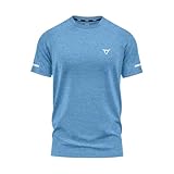 T-shirt da uomo a maniche corte per allenamento, vestibilità atletica, che assorbe l'umidità, asciugatura rapida, logo riflettente, magliette sportive, Blu mare, L