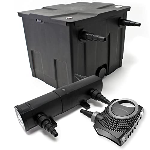 Wiltec Komplettset: CBF-350 Teichfilter bis 12000 L Teichfilteranlage als Durchlauffilter, NEO10000 SuperECO Teichpumpe 10000l/h 80W, CUV-218 Teichklärer UVC Klärer mit 18W
