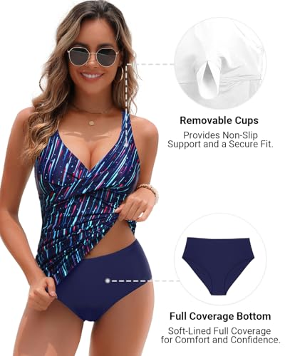 Image of Yonique Tankini Swimsuits for Women Tummy Control Bathing Suits Two Piece Tankini Tops with Bikini Bottoms Twist Swimwear