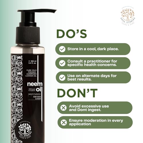 Image of Soul Stories Neem Oil 100ml | 100% Pure Cold Pressed Neem Oil for Hair & Scalp Care | Helps Control Dandruff, Reduce Acne Marks & Soothe Acne-Prone Skin | Lightweight Carrier Oil