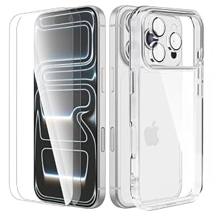 FanTEK Compatible with iPhone 17 Pro Case with 2pcs Screen Protectors and 1pcs Camera Lens Protector, Clear Crystal Phone Case Compatible with iPhone 17 Pro 6.3 Inch