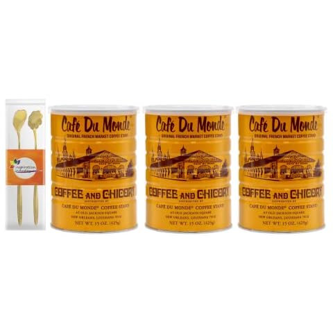 Cafe du Monde Ground Coffee 15 Oz (425 g) With 2 Coffee Spoons (3 CANS) Cover