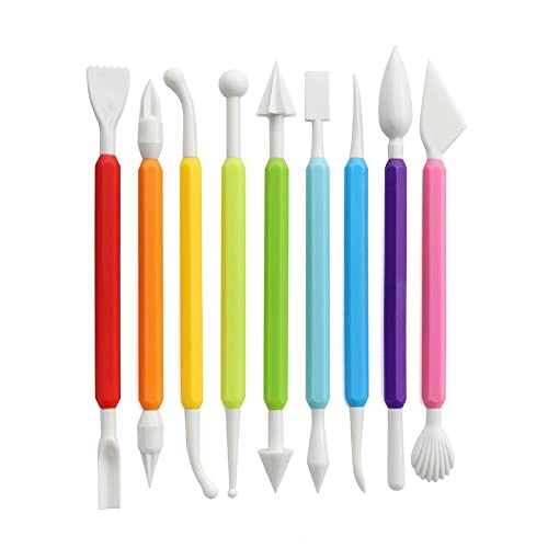 Pottery Tools, 9 Pieces Clay Modelling Tools, Cake Modelling Tools, Double Headed Plastic Modelling Tools for Pottery (Mixed color)