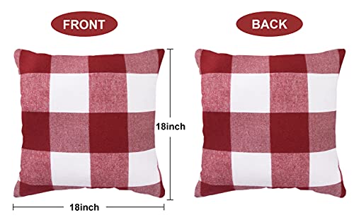 Set Of 4 Christmas Pillow Covers 18X18, Farmhouse Buffalo Checked Plaid Pillow Covers Outdoor Christmas Throw Pillows Cases Couch For Holiday Winter Home Christmas Decor (Red White) #TOP2