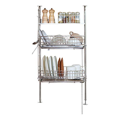 LOWYA ロウヤ 突っ張り 水切りラック キッチン ステンレス 幅45.5cm 3段 日本製 レギュラー シルバー