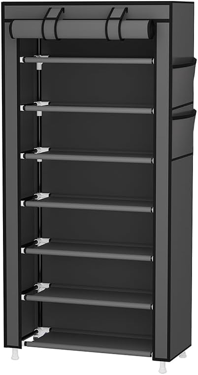 Miniatura 4 de Calmootey Organizador de zapatos de 7 niveles, estante portátil para zapatos con cubierta de tela no tejida para armario, pasillo, dormitorio,