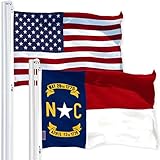 G128 Combo Pack: USA American Flag 3x5 Ft 150D Printed Stars & North Carolina State Flag 3x5 Ft 150D Printed