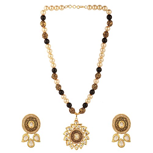 Efulgenz Indian Bollywood Kundan Pendant Pearl Beaded Bridal Necklace Earrings Wedding Jewelry Set for Women